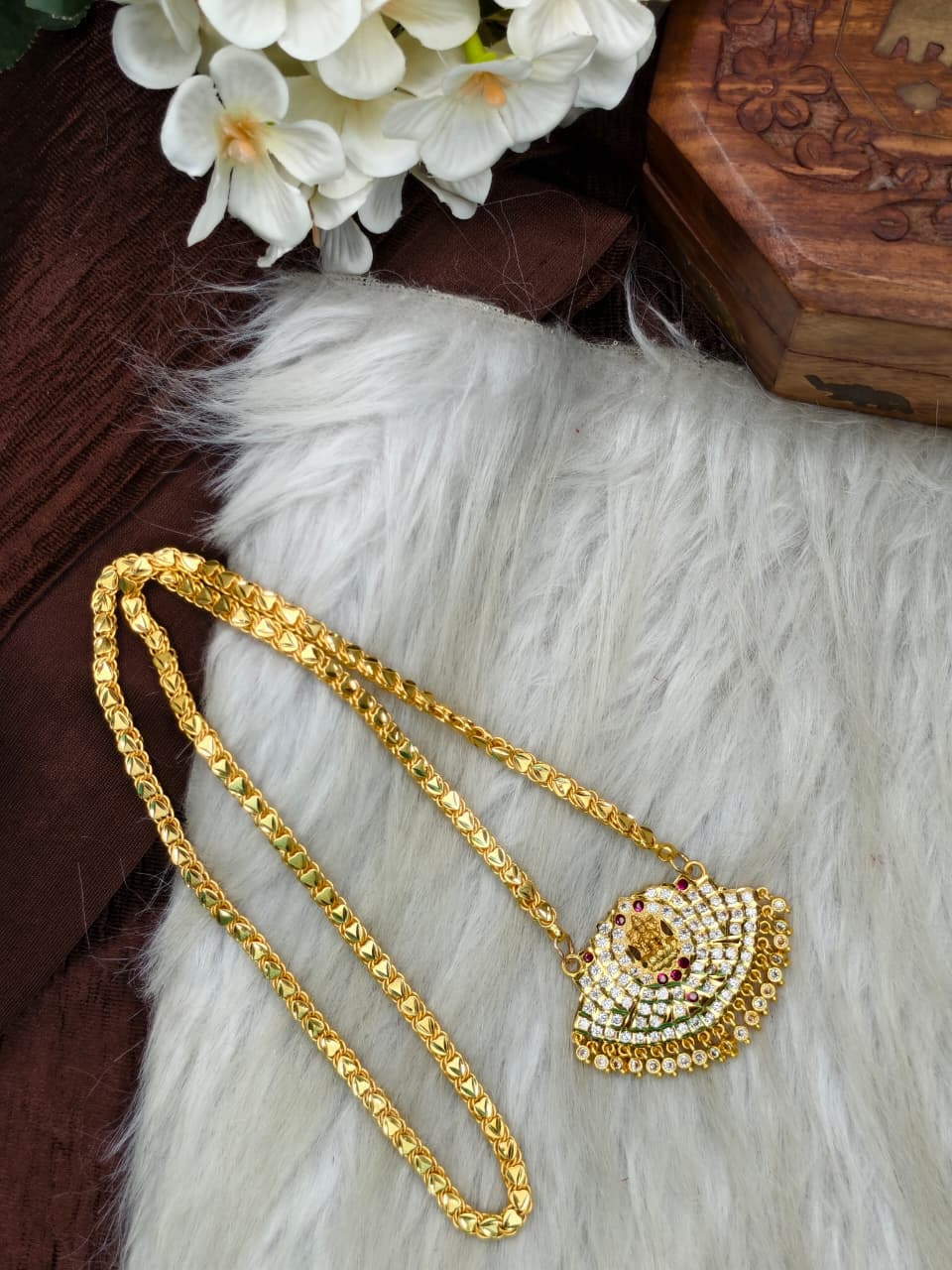 Women Impone Stone Dollar Chain with Gold Plated Finish