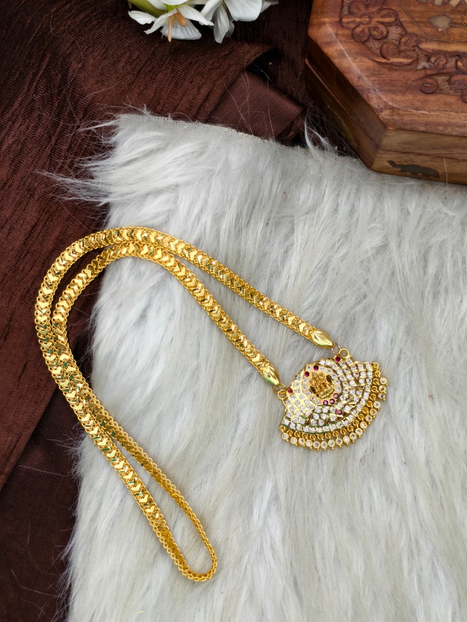 Women Impone Stone Dollar Chain with Gold Plated Finish