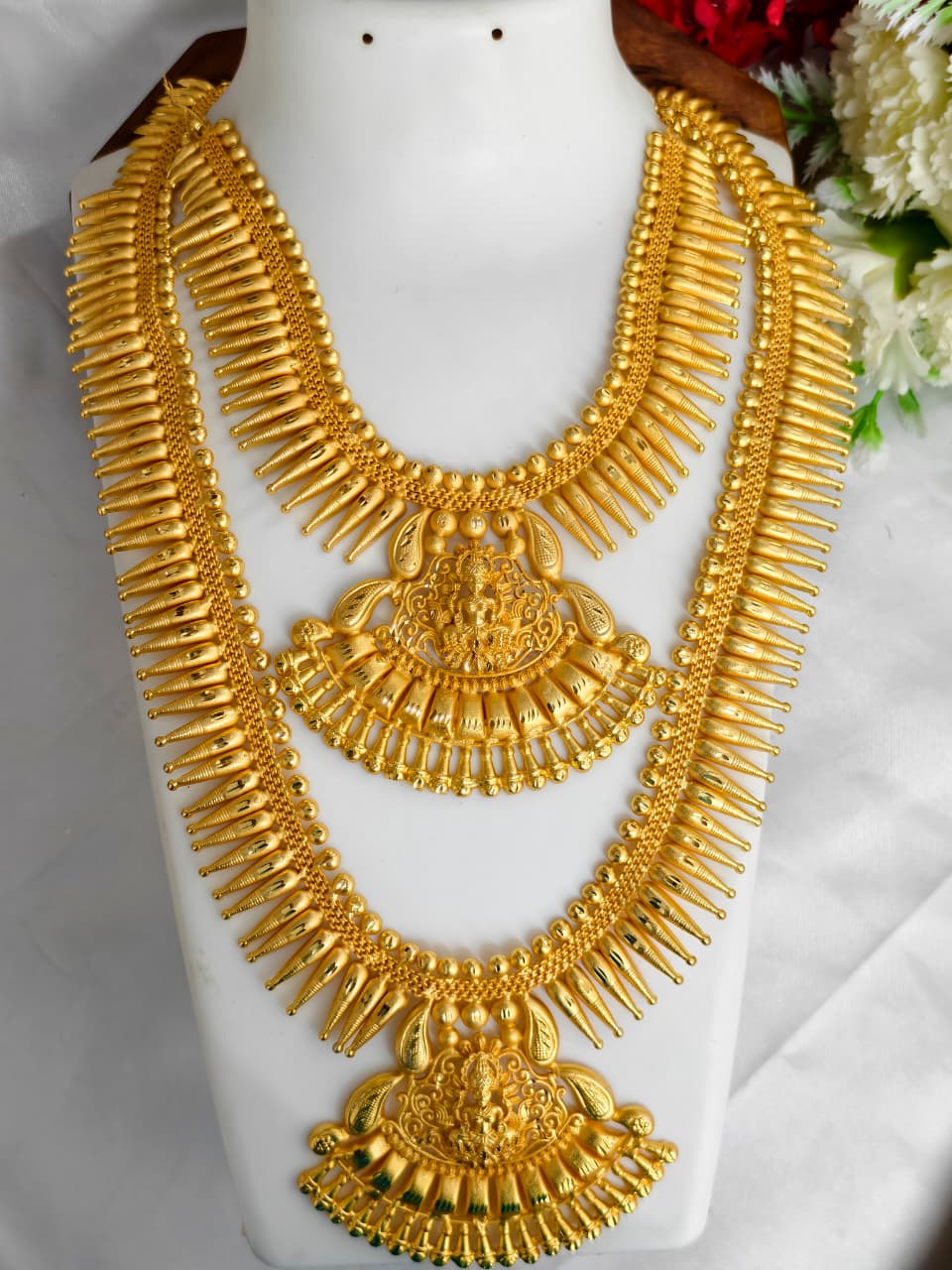 1 Gram Gold Plated Matte Finish Haram Necklace Combo for Women – Traditional Bridal Jewellery