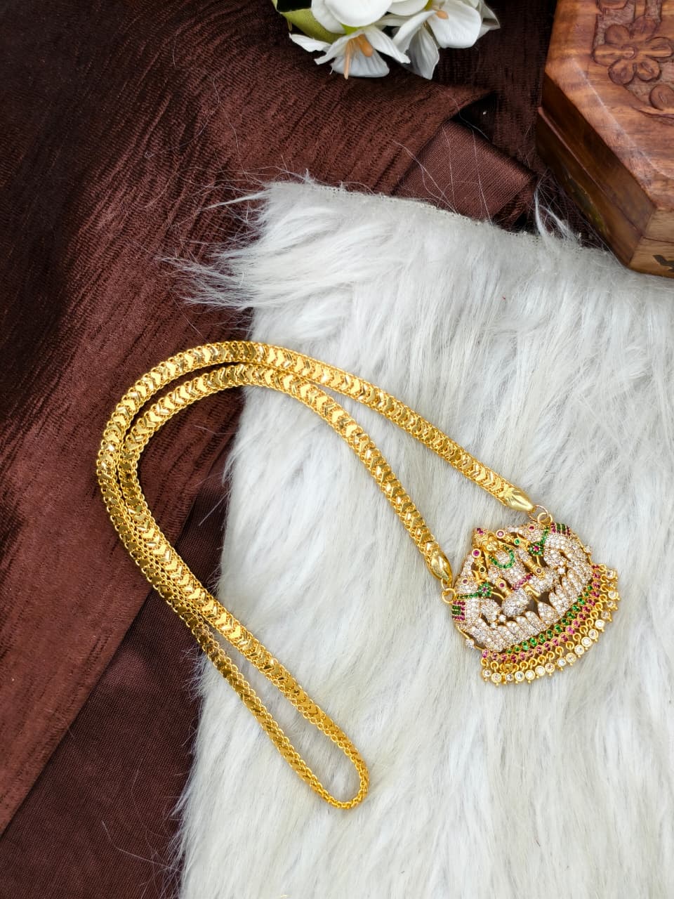 Women Impone Stone Dollar Chain with Gold Plated Finish