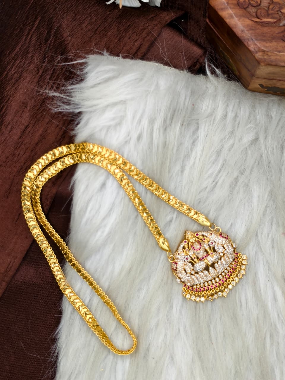 Women Impone Stone Dollar Chain with Gold Plated Finish