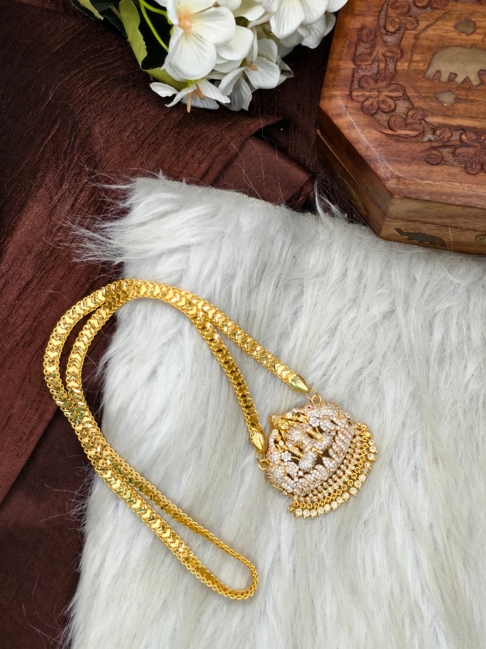 Women Impone Stone Dollar Chain with Gold Plated Finish
