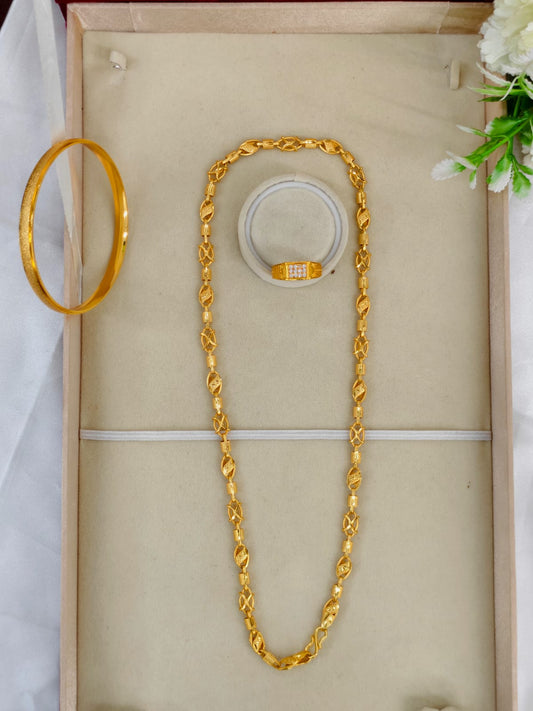 1 Gram Gold Plated Men's Combo Set – Premium Chain & Bracelet Jewellery Set