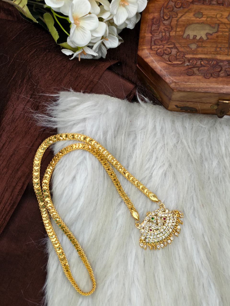 Women Impone Stone Dollar Chain with Gold Plated Finish