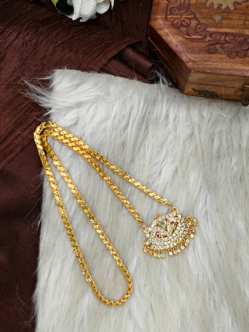 Women Impone Stone Dollar Chain with Gold Plated Finish