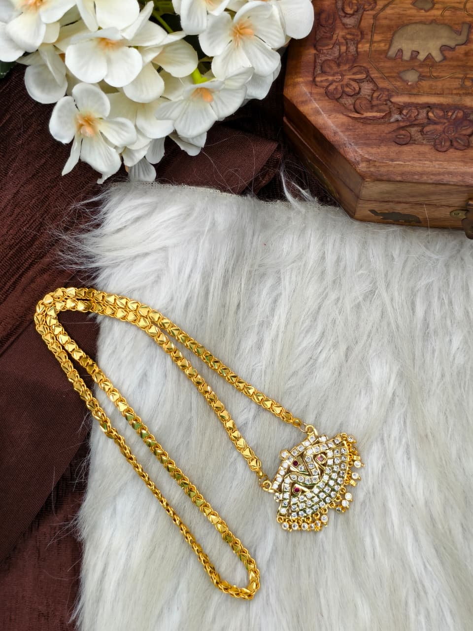Women Impone Stone Dollar Chain with Gold Plated Finish
