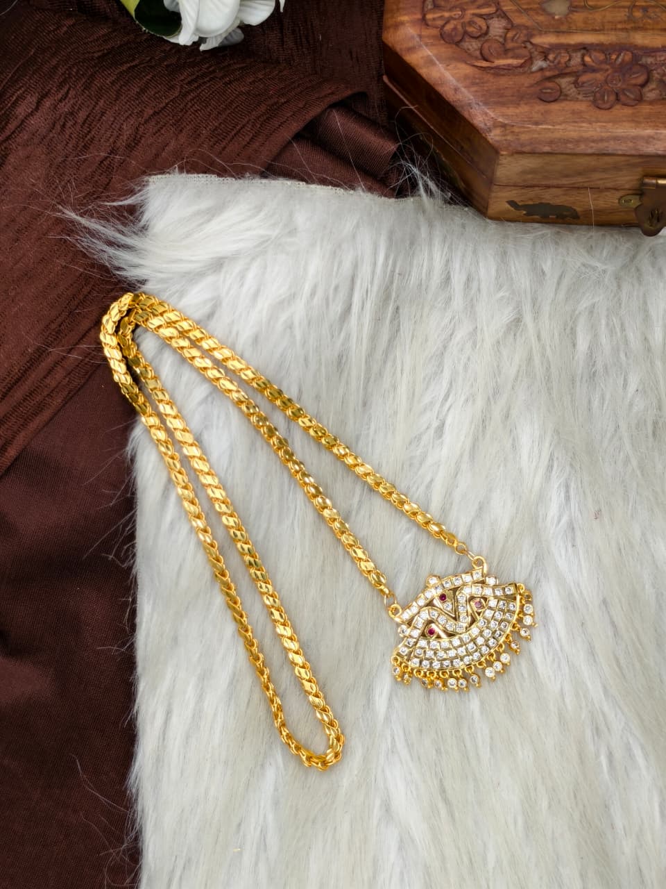 Women Impone Stone Dollar Chain with Gold Plated Finish
