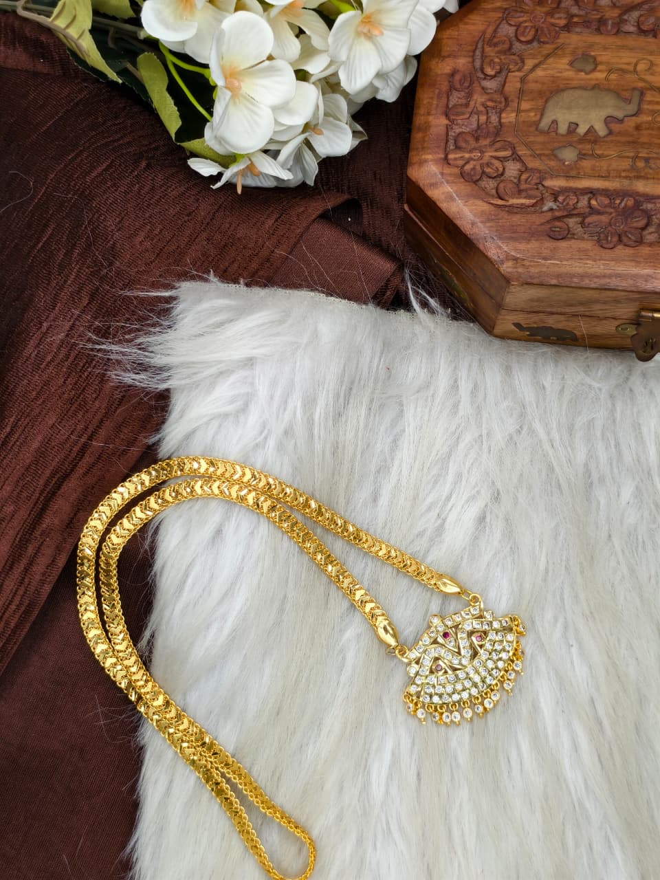 Women Impone Stone Dollar Chain with Gold Plated Finish