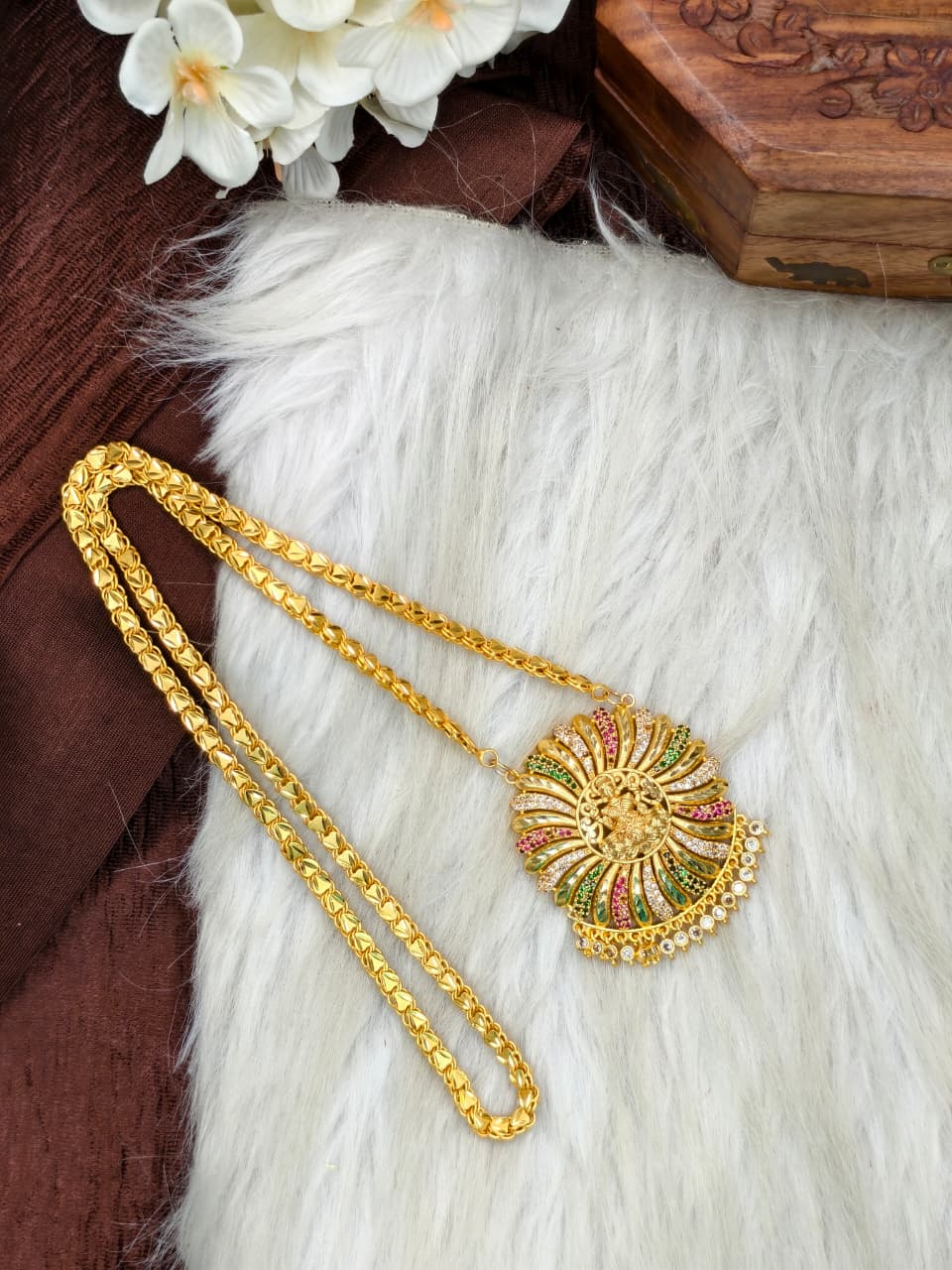 Women Impone Stone Dollar Chain with Gold Plated Finish