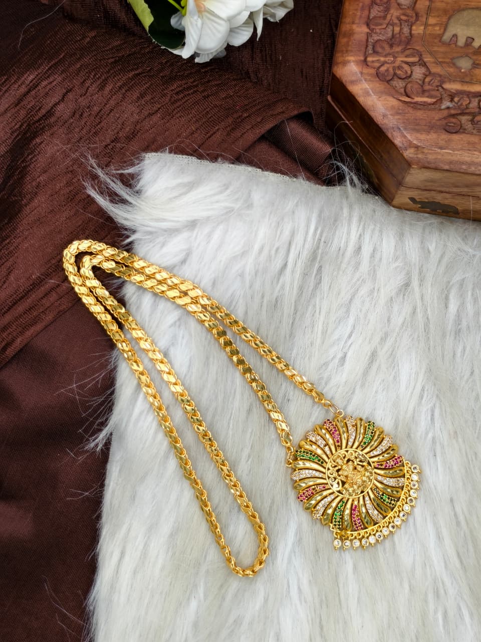 Women Impone Stone Dollar Chain with Gold Plated Finish