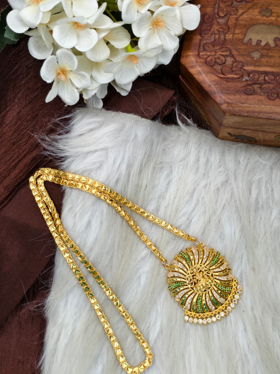 Women Impone Stone Dollar Chain with Gold Plated Finish