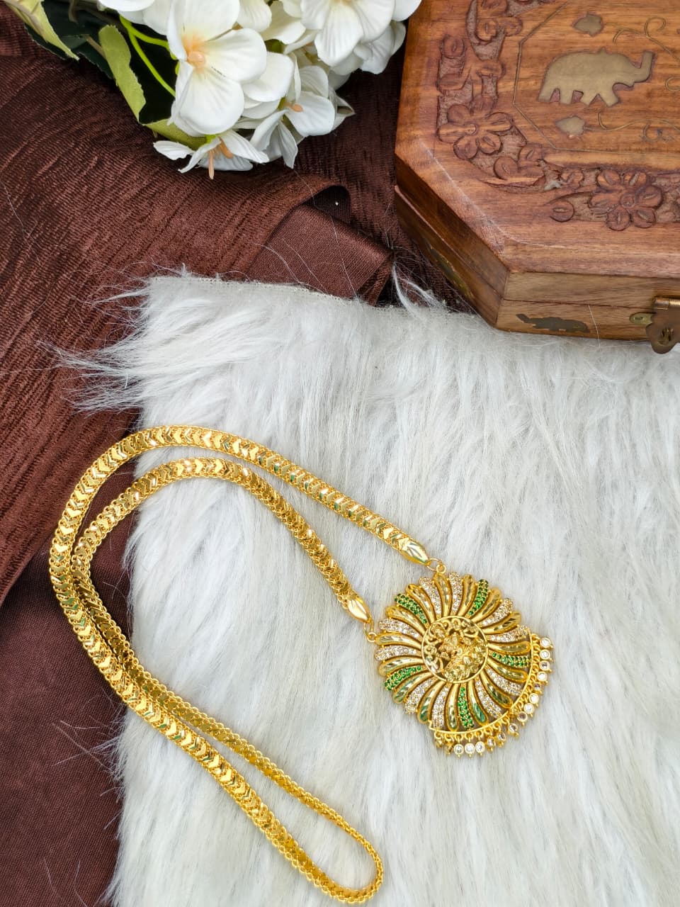 Women Impone Stone Dollar Chain with Gold Plated Finish