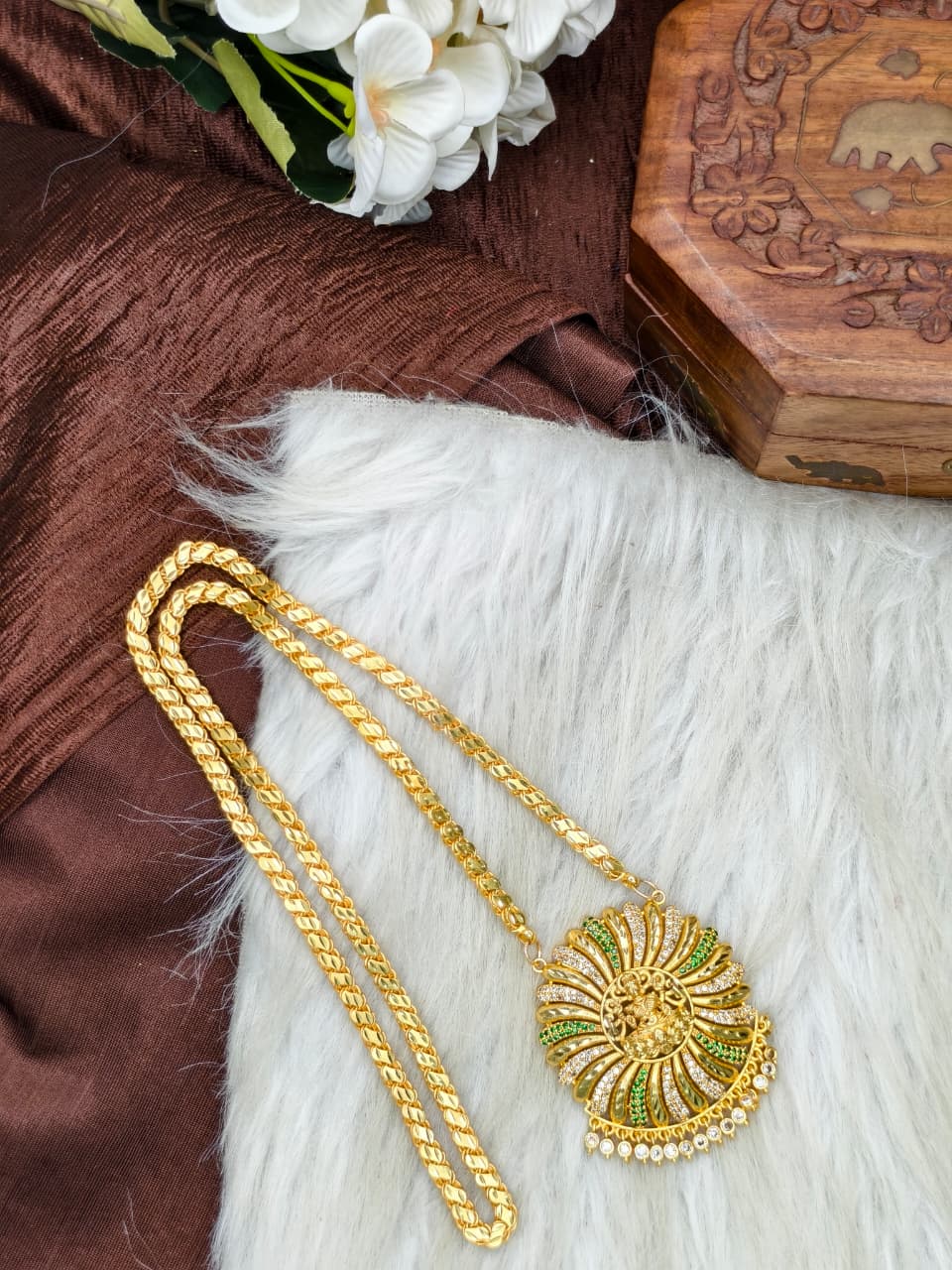 Women Impone Stone Dollar Chain with Gold Plated Finish