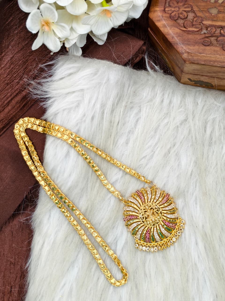 Women Impone Stone Dollar Chain with Gold Plated Finish