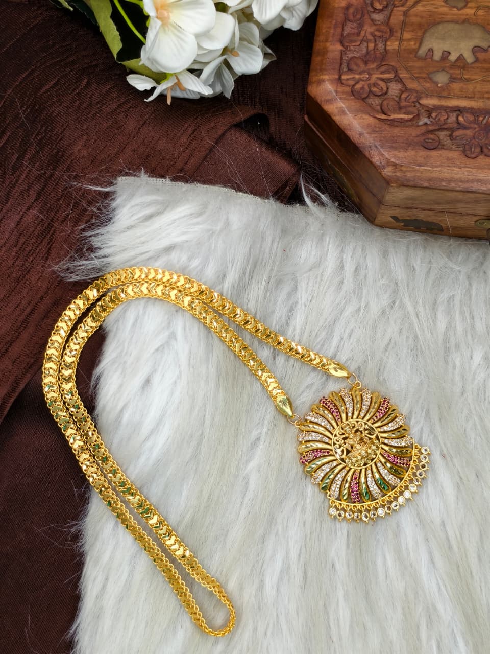 Women Impone Stone Dollar Chain with Gold Plated Finish