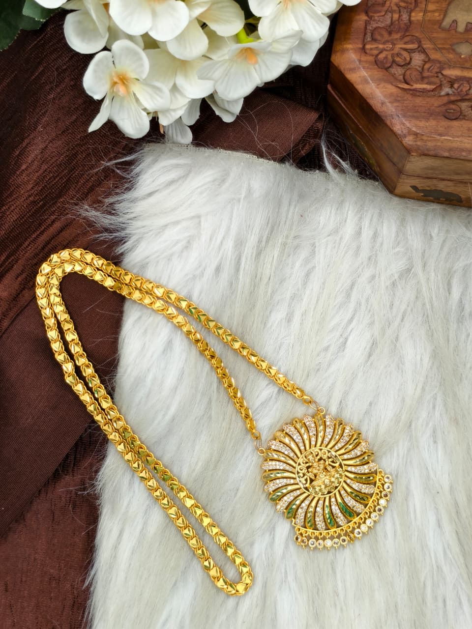 Women Impone Stone Dollar Chain with Gold Plated Finish