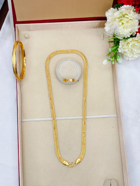 1 Gram Gold Plated Men's Combo Set – Premium Chain & Bracelet Jewellery Set