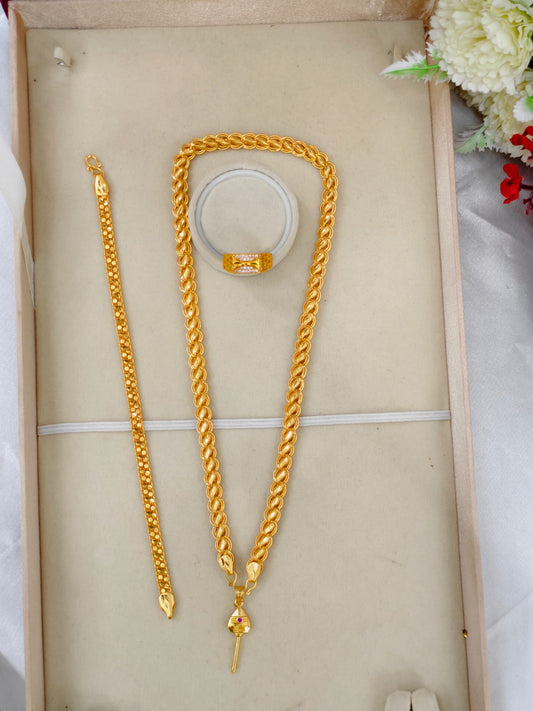 1 Gram Gold Plated Men's Combo Set – Premium Chain & Bracelet Jewellery Set