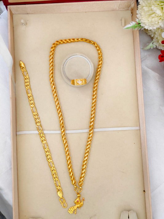 1 Gram Gold Plated Men's Combo Set – Premium Chain & Bracelet Jewellery Set