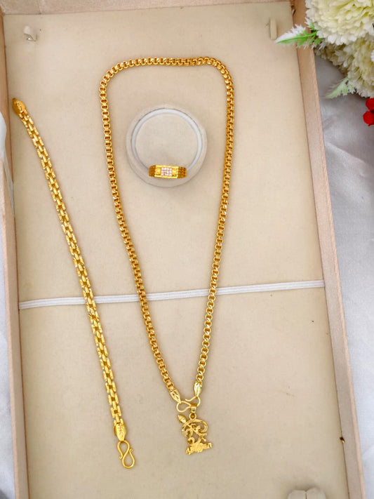 1 Gram Gold Plated Men's Combo Set – Premium Chain & Bracelet Jewellery Set