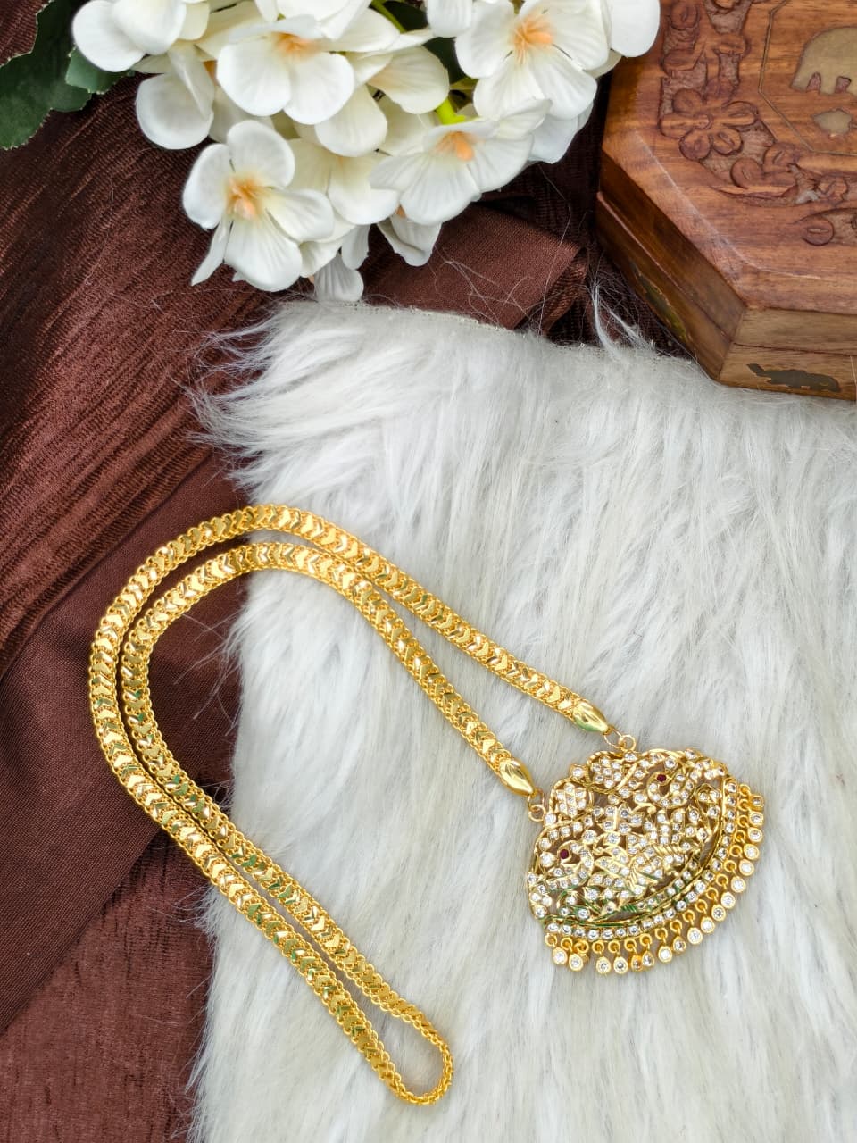 Women Impone Stone Dollar Chain with Gold Plated Finish