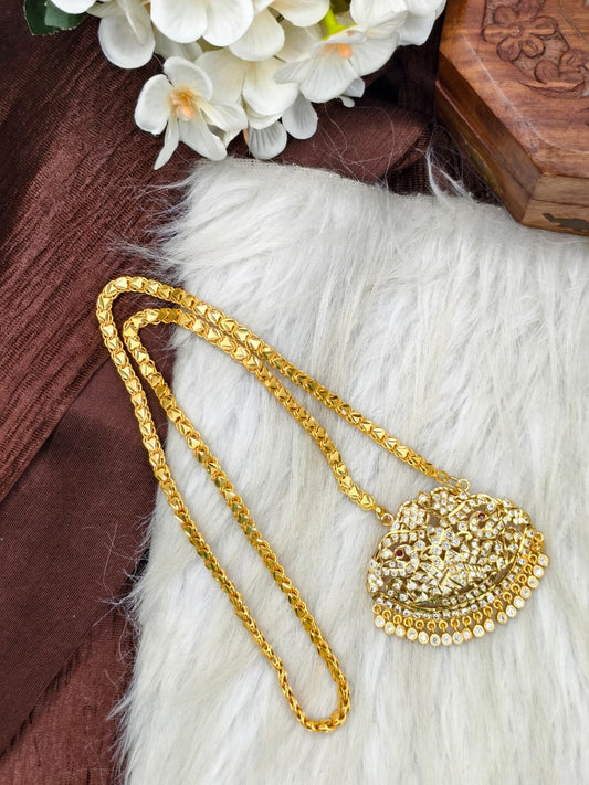Women Impone Stone Dollar Chain with Gold Plated Finish