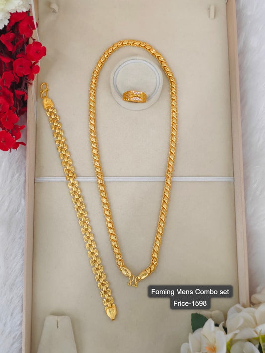 1 Gram Gold Plated Men's Combo Set – Premium Chain & Bracelet Jewellery Set