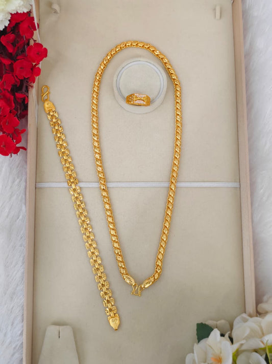 1 Gram Gold Plated Men's Combo Set – Premium Chain & Bracelet Jewellery Set