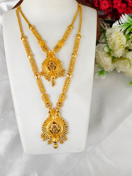 1 Gram Gold Plated Matte Finish Haram Necklace Combo for Women – Traditional Bridal Jewellery