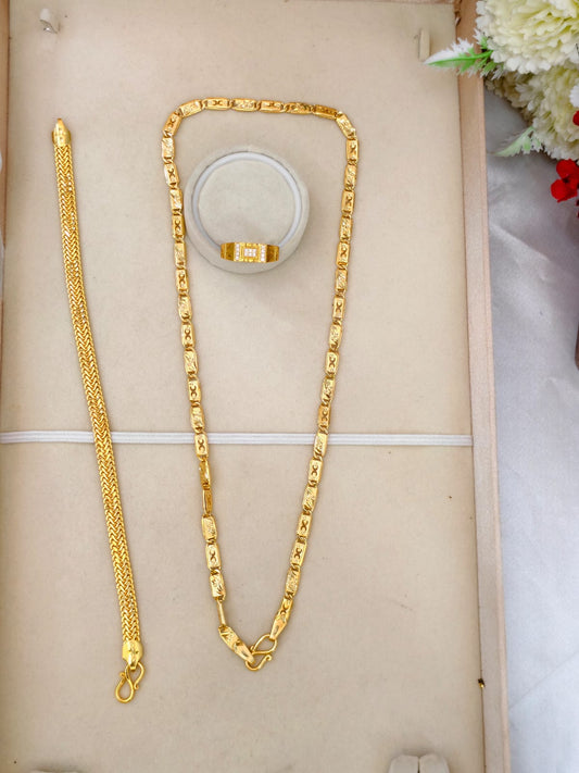 1 Gram Gold Plated Men's Combo Set – Premium Chain & Bracelet Jewellery Set