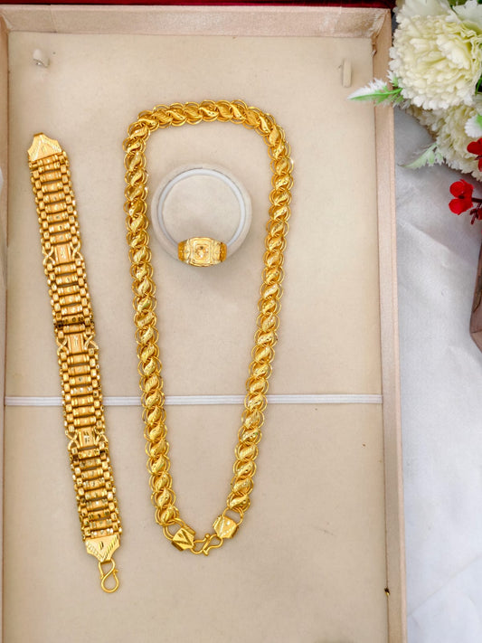 1 Gram Gold Plated Men's Combo Set – Premium Chain & Bracelet Jewellery Set