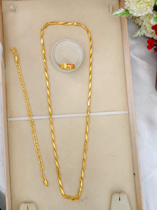 1 Gram Gold Plated Men's Combo Set – Premium Chain & Bracelet Jewellery Set