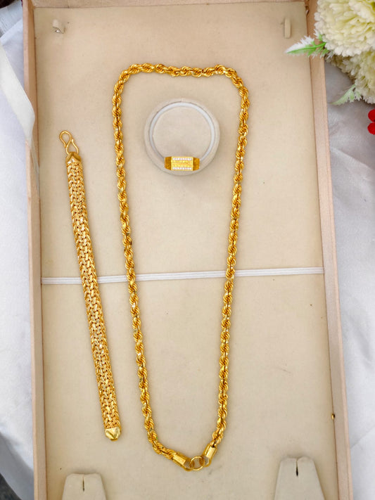 1 Gram Gold Plated Men's Combo Set – Premium Chain & Bracelet Jewellery Set