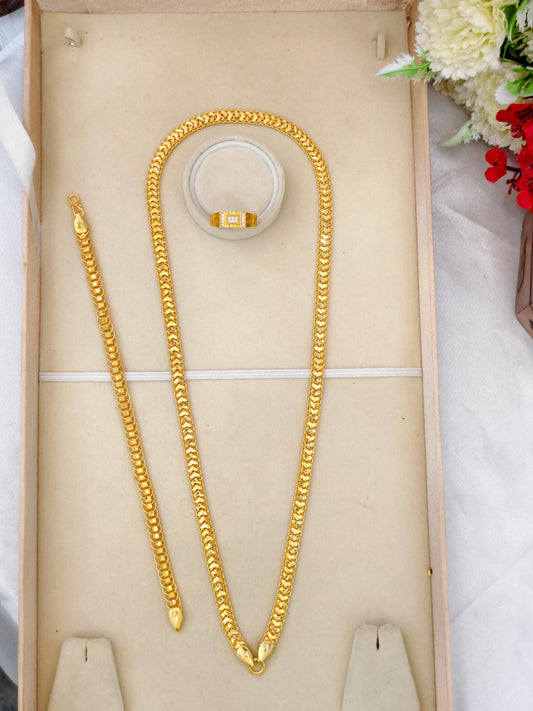 1 Gram Gold Plated Men's Combo Set – Premium Chain & Bracelet Jewellery Set