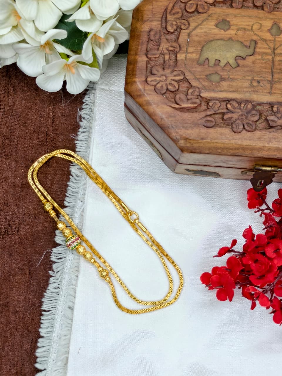 Foming Mugappu chain (1Gram Gold plated) Stone Model-2