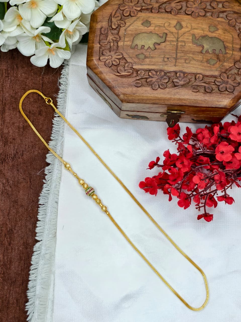 Foming Mugappu chain (1Gram Gold plated) Stone Model-2