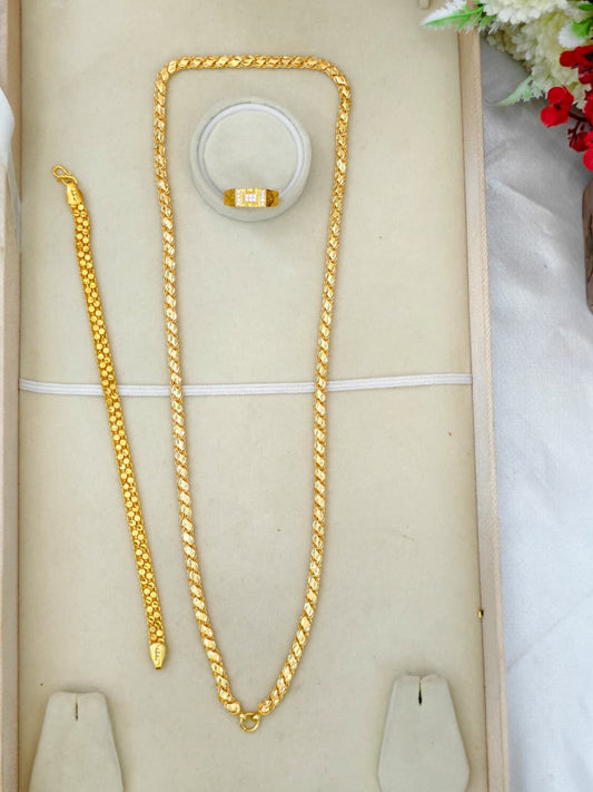 1 Gram Gold Plated Men's Combo Set – Premium Chain & Bracelet Jewellery Set