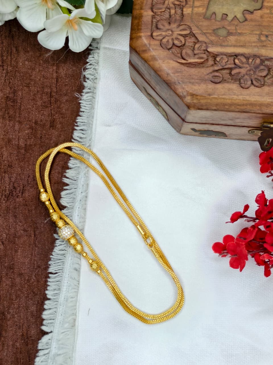 Foming Mugappu chain (1Gram Gold plated) Stone Model-2