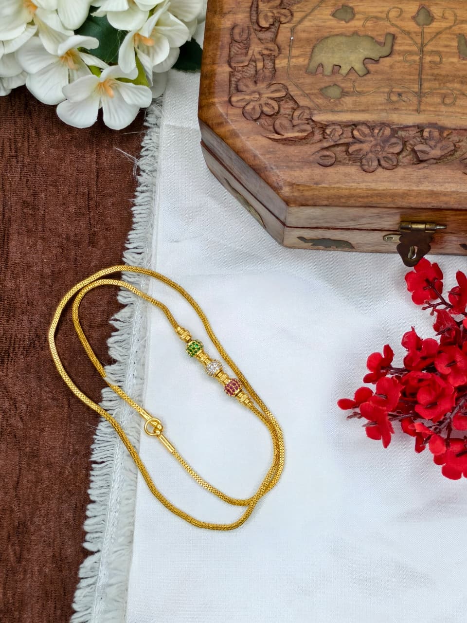 Foming Mugappu chain (1Gram Gold plated) Stone Model-3