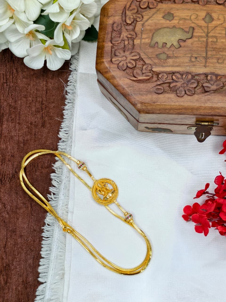 Foming Mugappu chain (1Gram Gold plated) Stone Model-5