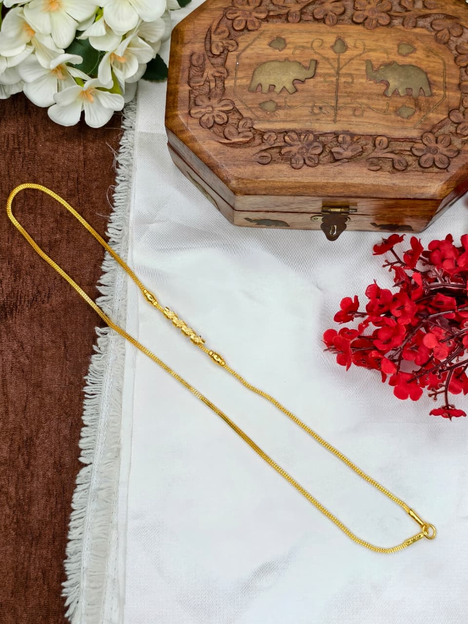 Foming Mugappu chain (1Gram Gold plated) Stone Model-6