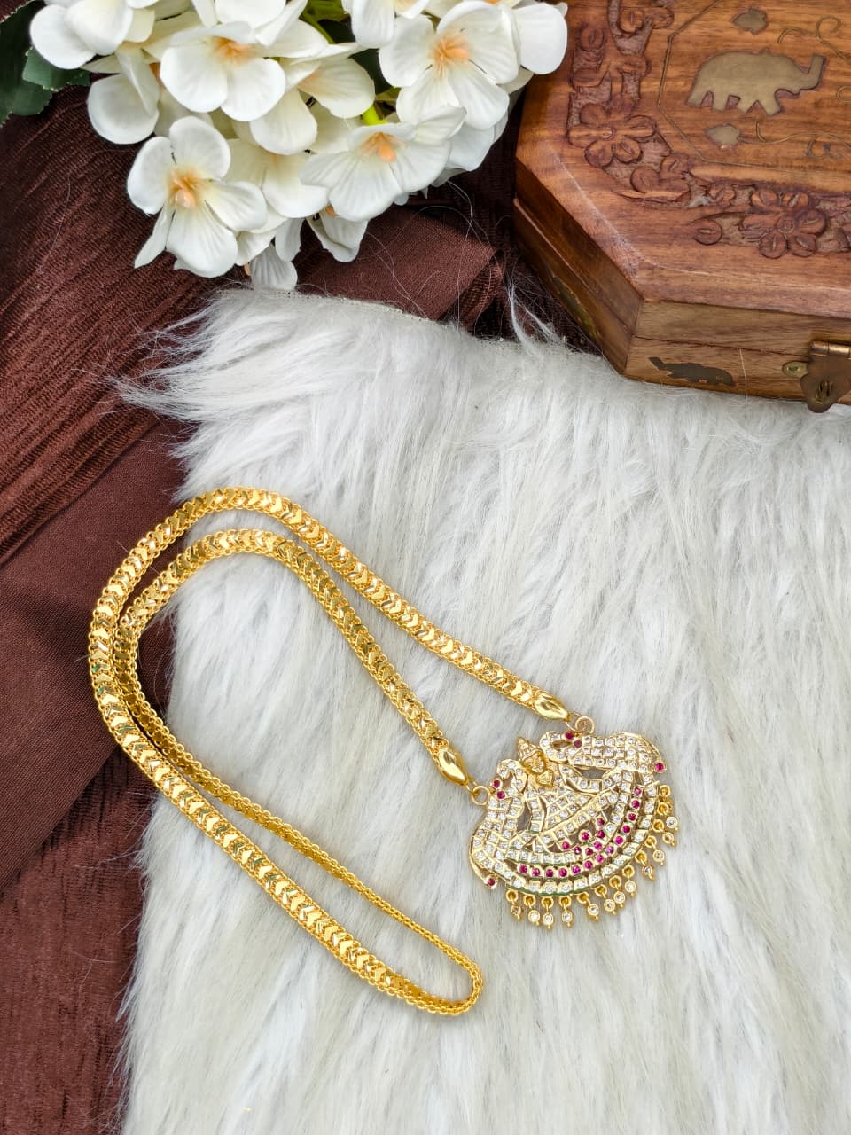 Women Impone Stone Dollar Chain with Gold Plated Finish