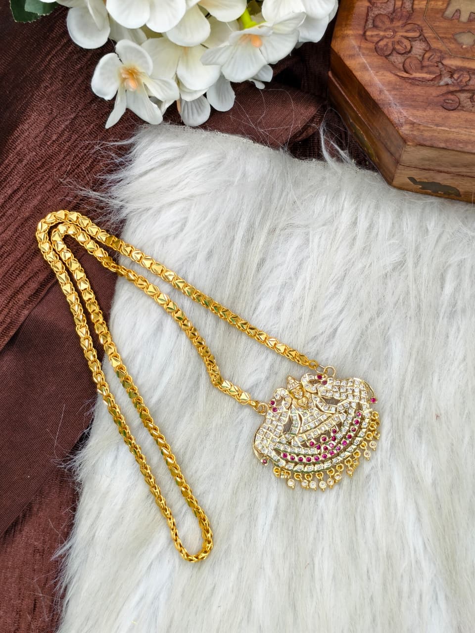 Women Impone Stone Dollar Chain with Gold Plated Finish