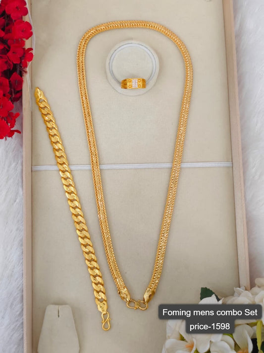 1 Gram Gold Plated Men's Combo Set – Premium Chain & Bracelet Jewellery Set