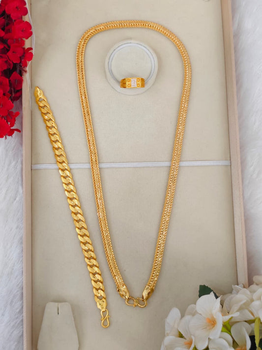 1 Gram Gold Plated Men's Combo Set – Premium Chain & Bracelet Jewellery Set
