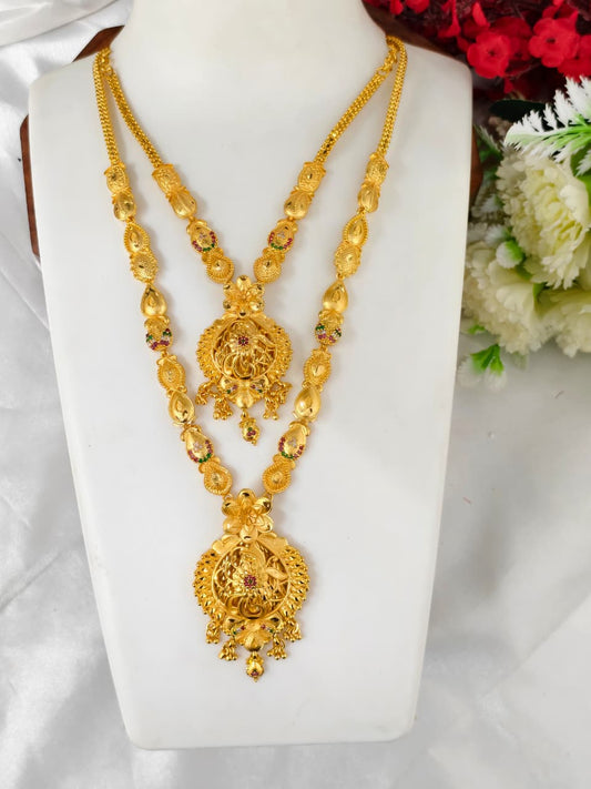 1 Gram Gold Plated Matte Finish Haram Necklace Combo for Women – Traditional Bridal Jewellery