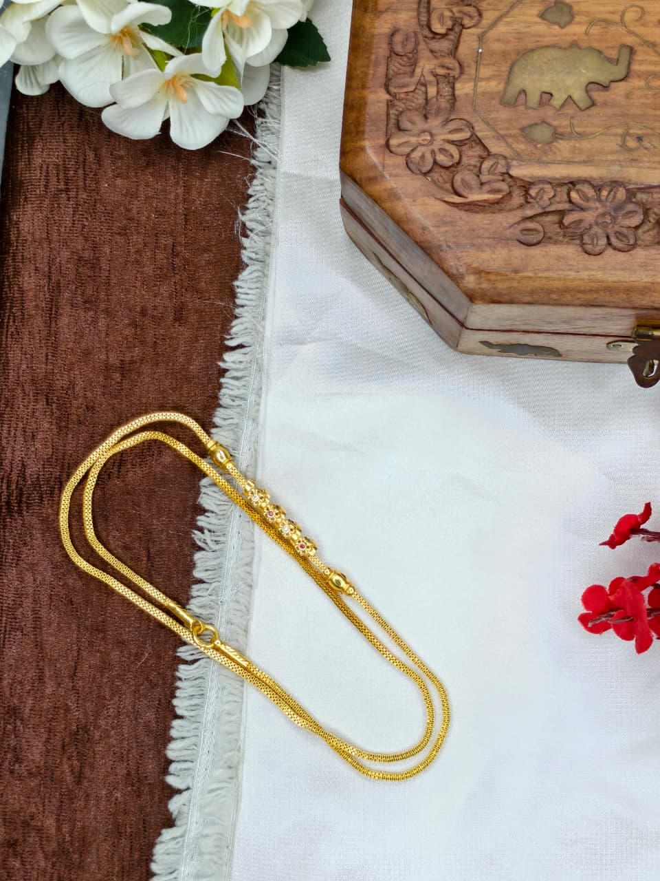 Foming Mugappu chain (1Gram Gold plated) Stone Model-9