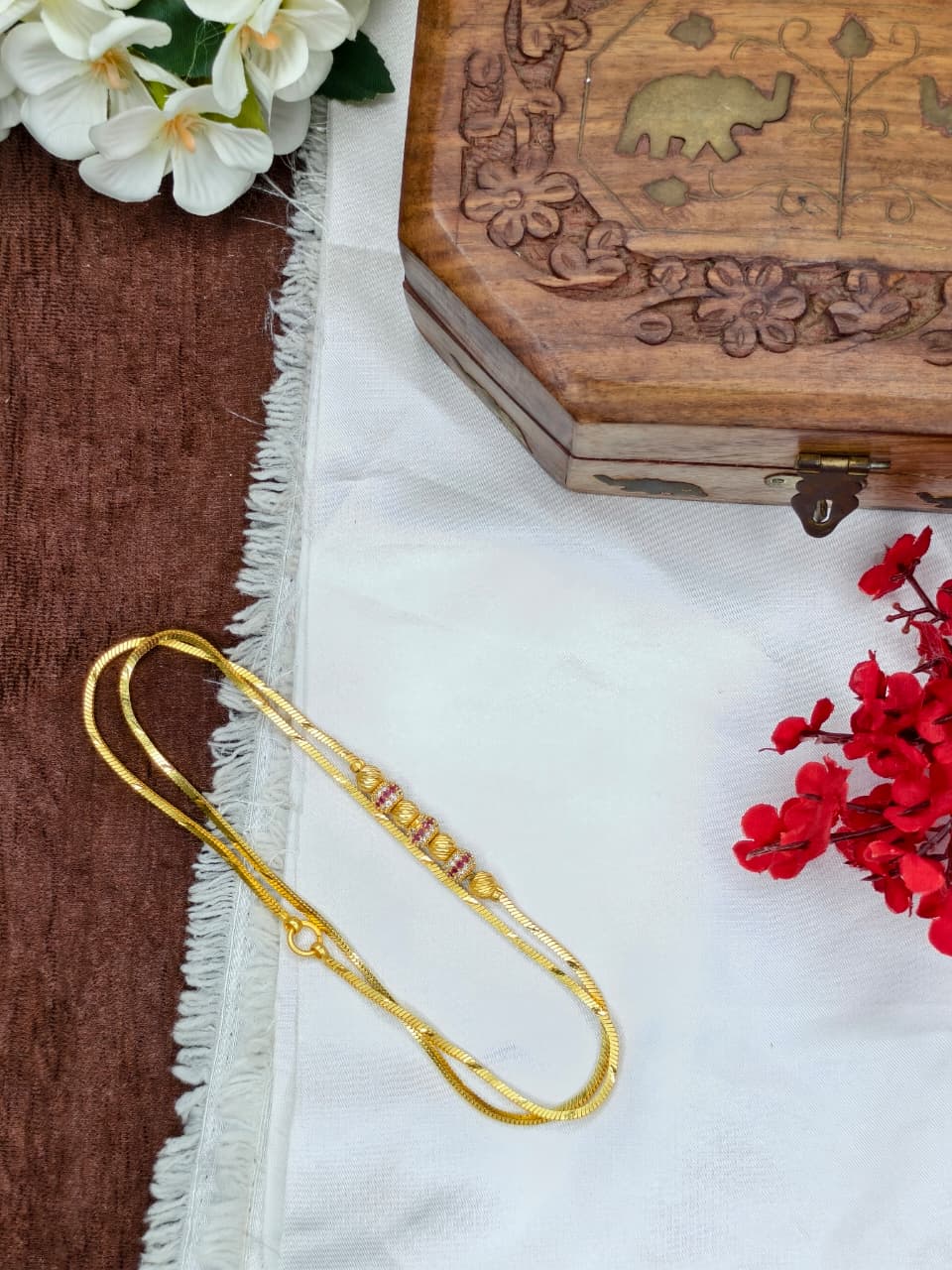 Foming Mugappu chain (1Gram Gold plated) Stone Model-9