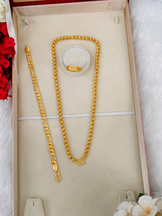 1 Gram Gold Plated Men's Combo Set – Premium Chain & Bracelet Jewellery Set