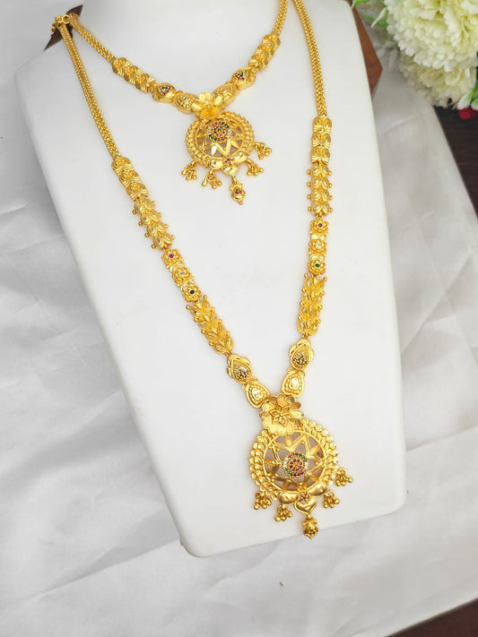 1 Gram Gold Plated Matte Finish Haram Necklace Combo for Women – Traditional Bridal Jewellery